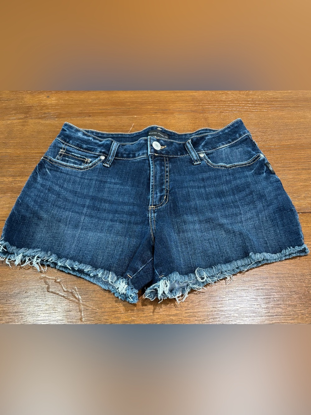 Silver Jeans Co. Suki Mid Rise Fray Hem Denim Shorts Dark Wash Size 29
